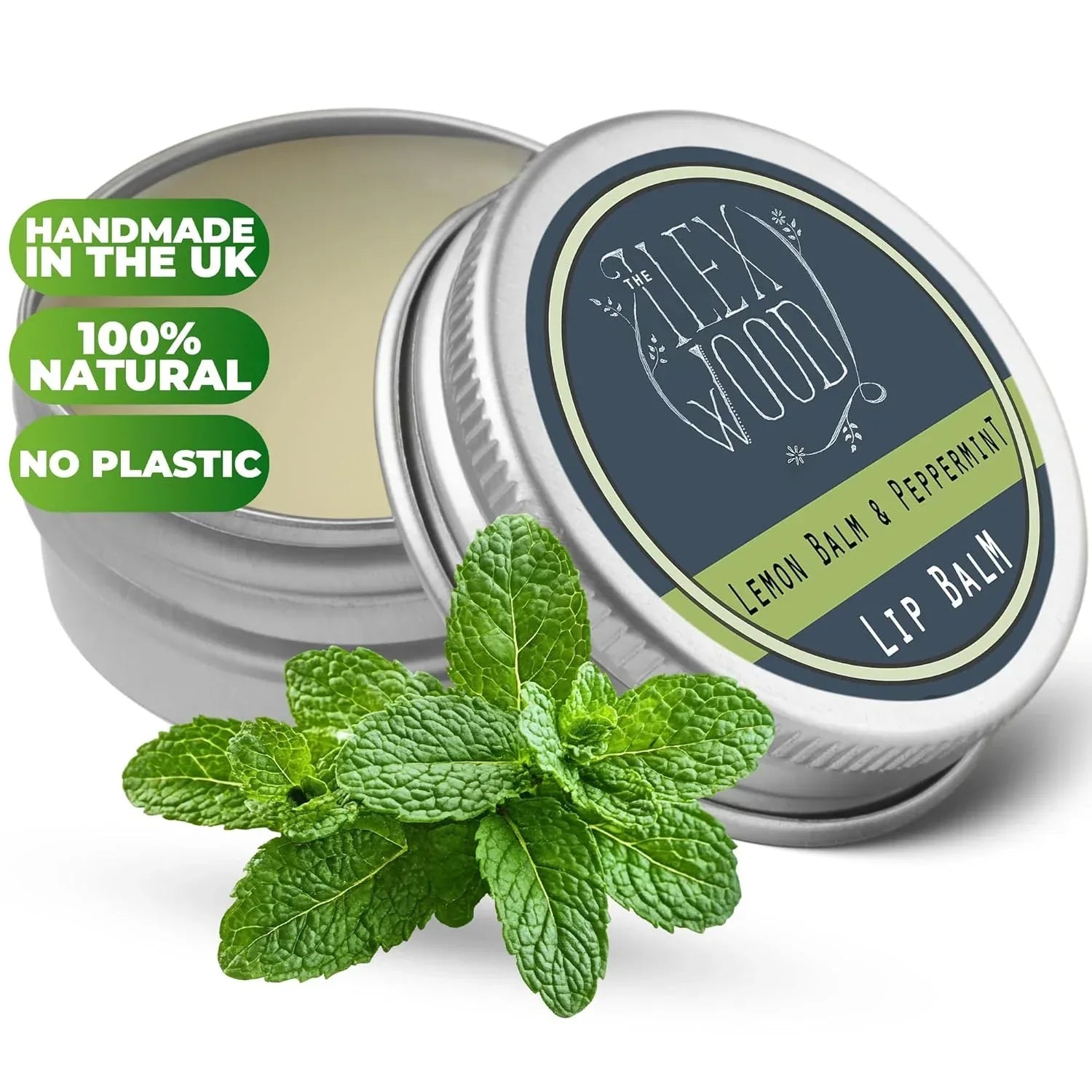 The Ilex Wood - All Natural Lip Balm - Lemon Balm and Peppermint - Cold Sore Treatment for Lips, Palm Oil Free, Cruelty Free, Plastic Free, Moisturising Lip Balm, Handcrafted - 10ml (0.34 fl oz) - Handmade Lifestyle Shop