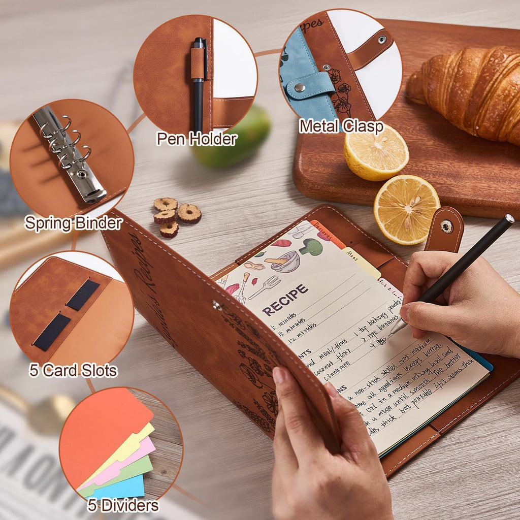 Personalized Recipe Book, Handmade Blank Notebook to Write in Your Own Recipes, 17 Custom Cover Designs, Handcrafted Gift for Mom, Dad, Husband, Wife, Grandma, Sister, Christmas, Birthday - Handmade Lifestyle Shop