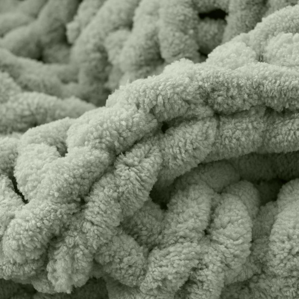 Battilo Sage Green Chunky Knit Throw Blanket, Soft and Thick Chenille Throw Blanket, 50"x60" Handmade Cable Knit Crochet Blanket, Cozy Knot Knitted Throw Blankets for Couch Home Decor, Light Green