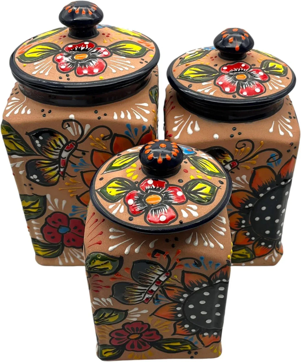 Mexican Talavera Canister Trio | Hand-Painted Terracotta Set - Handmade Lifestyle Shop