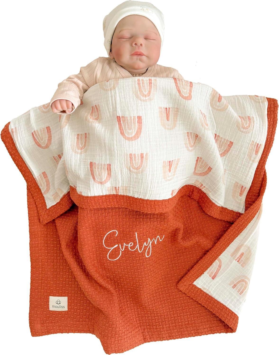 Mouliss Personalized Baby Blanket with Name – Handmade 100% Organic Cotton Newborn Gift | Custom Knit Blanket for Boys, Girls, Kids & Baby Showers - Handmade Lifestyle Shop