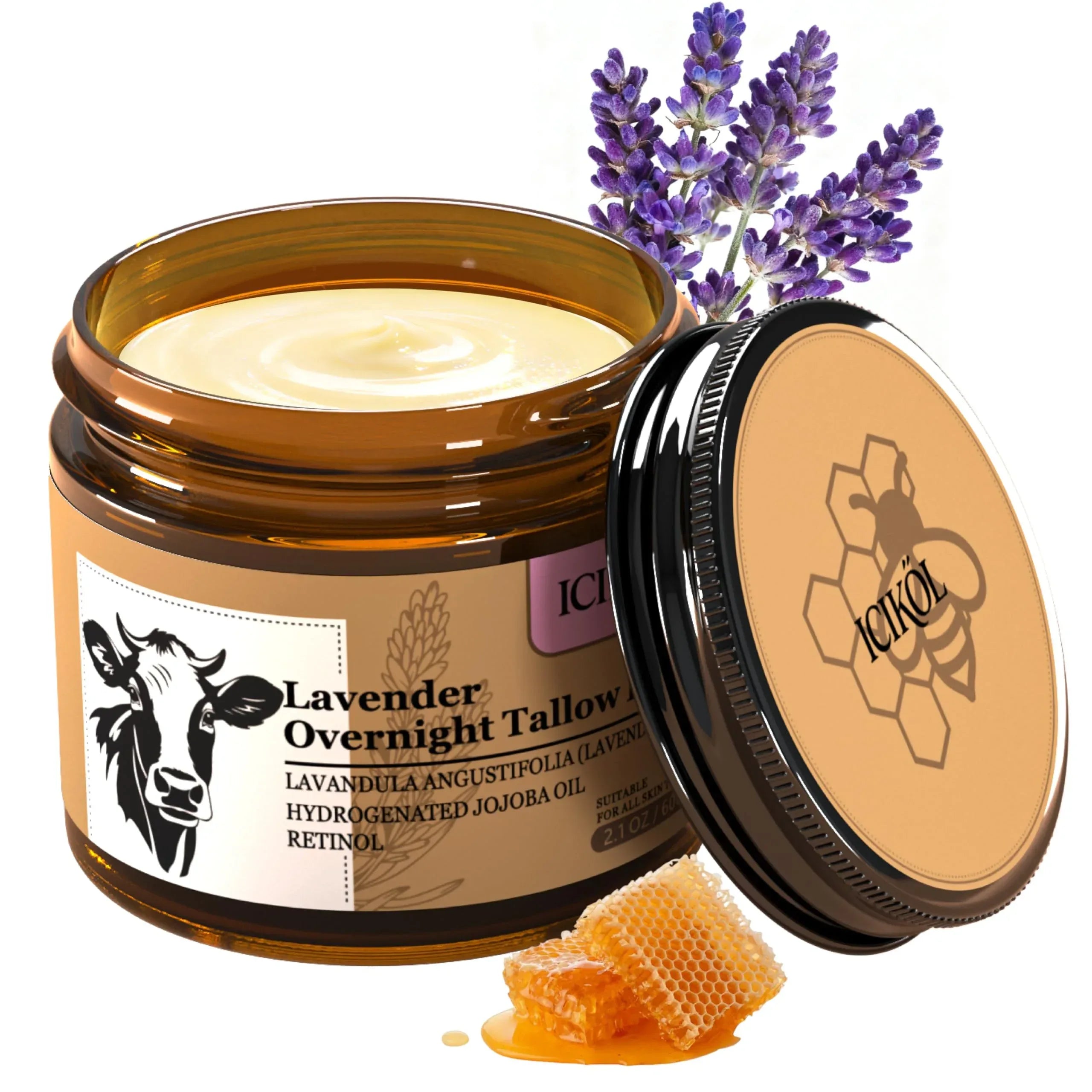 Beef Tallow Honey Balm, Grass-Fed Tallow Moisturizer for Face and Body, Deep Hydration Cream with White Tea Scent, Handmade Natural Skin Nourishment, 2.1 oz - Handmade Lifestyle Shop