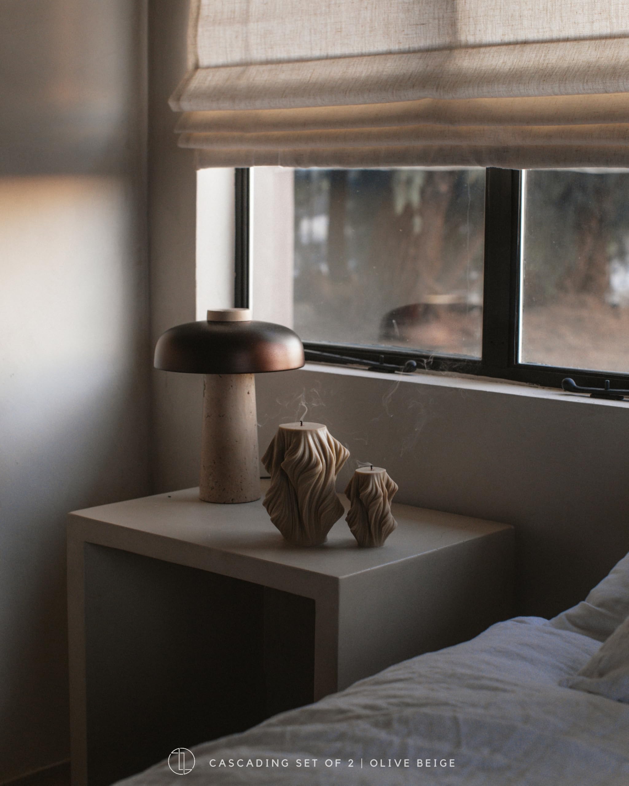 LAWA Cascading Wave Candle - Large Beautiful Handmade Pillar Scented Soy Wax Elegant Bubble Aesthetic Candle Housewarming Gift Home Room Shelf Decor Idea Olive Beige (Large)