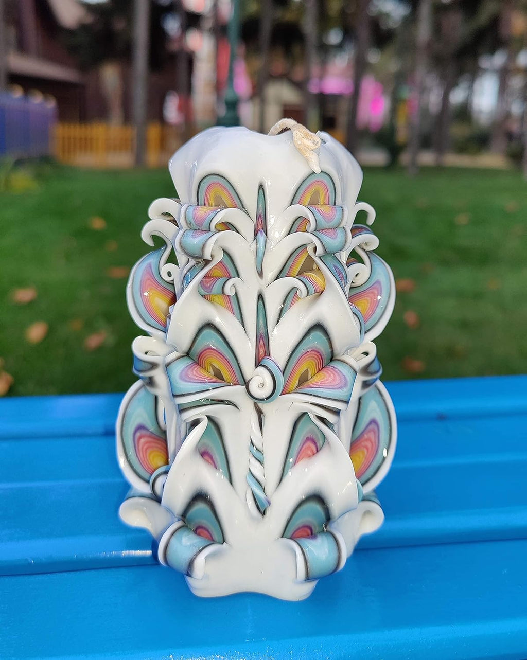 Handmade Carved Candle - Surprise Gift For Her - Decor Birthday Halloween Thanksgiving Christmas - Spiritual Living Room Home Decor Candles - Unique Engagement Wedding Idea - White Blue - Ordagio