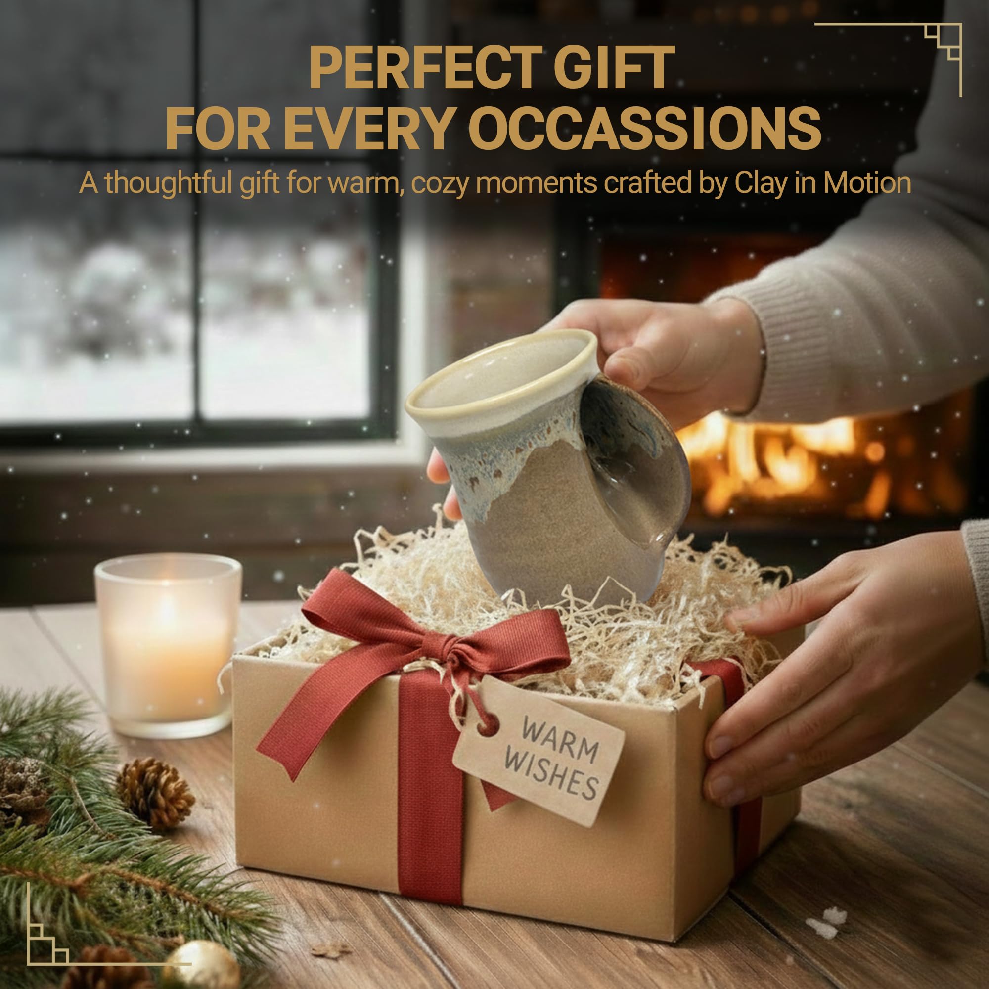 Clay in Motion Hand Warmer Coffee Mug – Handmade Coffee Mug With Comfortable Handle Contoured Pocket Hand Warming Ceramic Coffee Mug – Proudly Made in USA – Right Handed – 14 Oz - Island Oasis