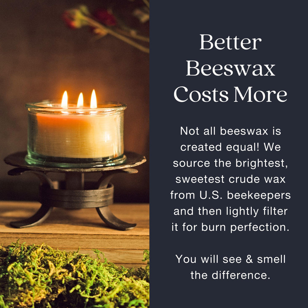 Bluecorn Beeswax 3-Wick Candle, 100% Pure Bees Wax, Yellow, Fragrance Free, Paraffin & Soy Free Candle Wax, Clean Burning, Long Lasting, Home Decor, Gifts for Women & Men, American Made, 10 Oz, 1 Ct