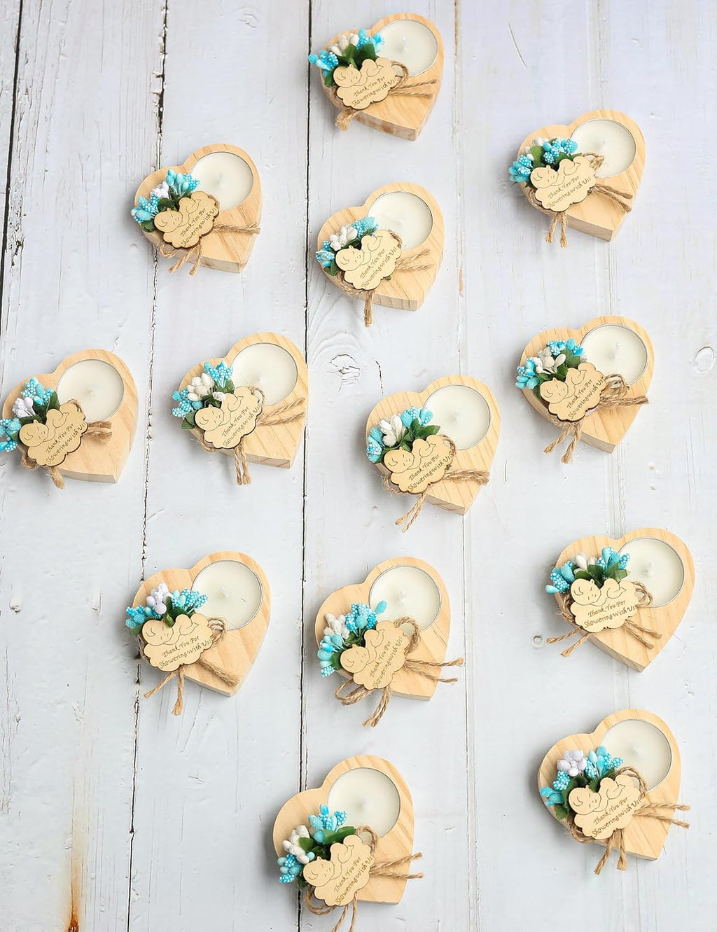 50 Piece Wooden Candle Holders, Baby Shower Party Favors for Boy,Baptism Candle Favors,Baby Christening Favors for Guests. (blue)