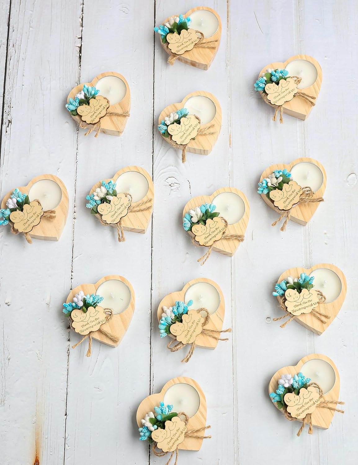 50 Piece Wooden Candle Holders, Baby Shower Party Favors for Boy,Baptism Candle Favors,Baby Christening Favors for Guests. (blue)