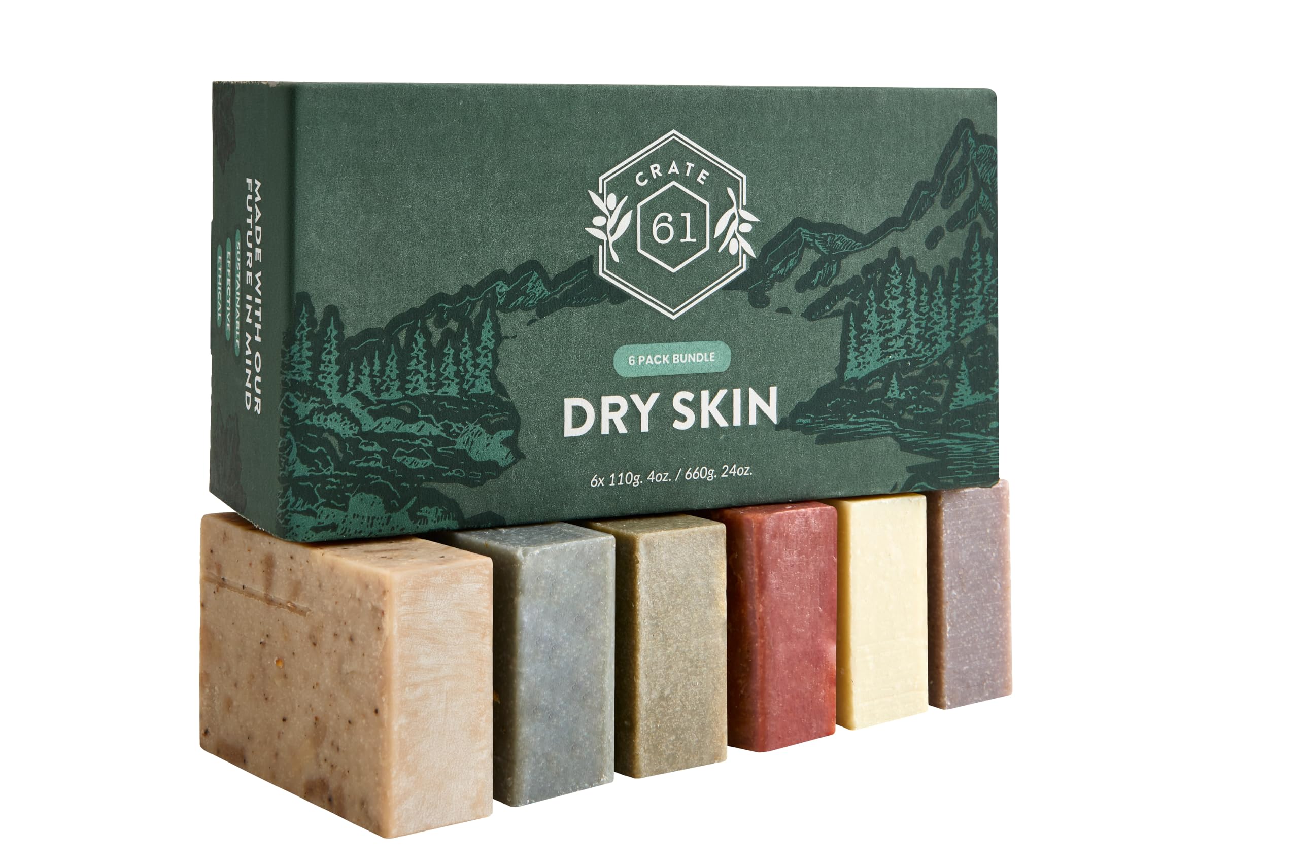 Crate 61 Organics, Handmade in Canada, Plant Based Cold Process Natural Bar Soap, With Premium Essential Oils, Dry Skin, Pack of 6 (For Him)