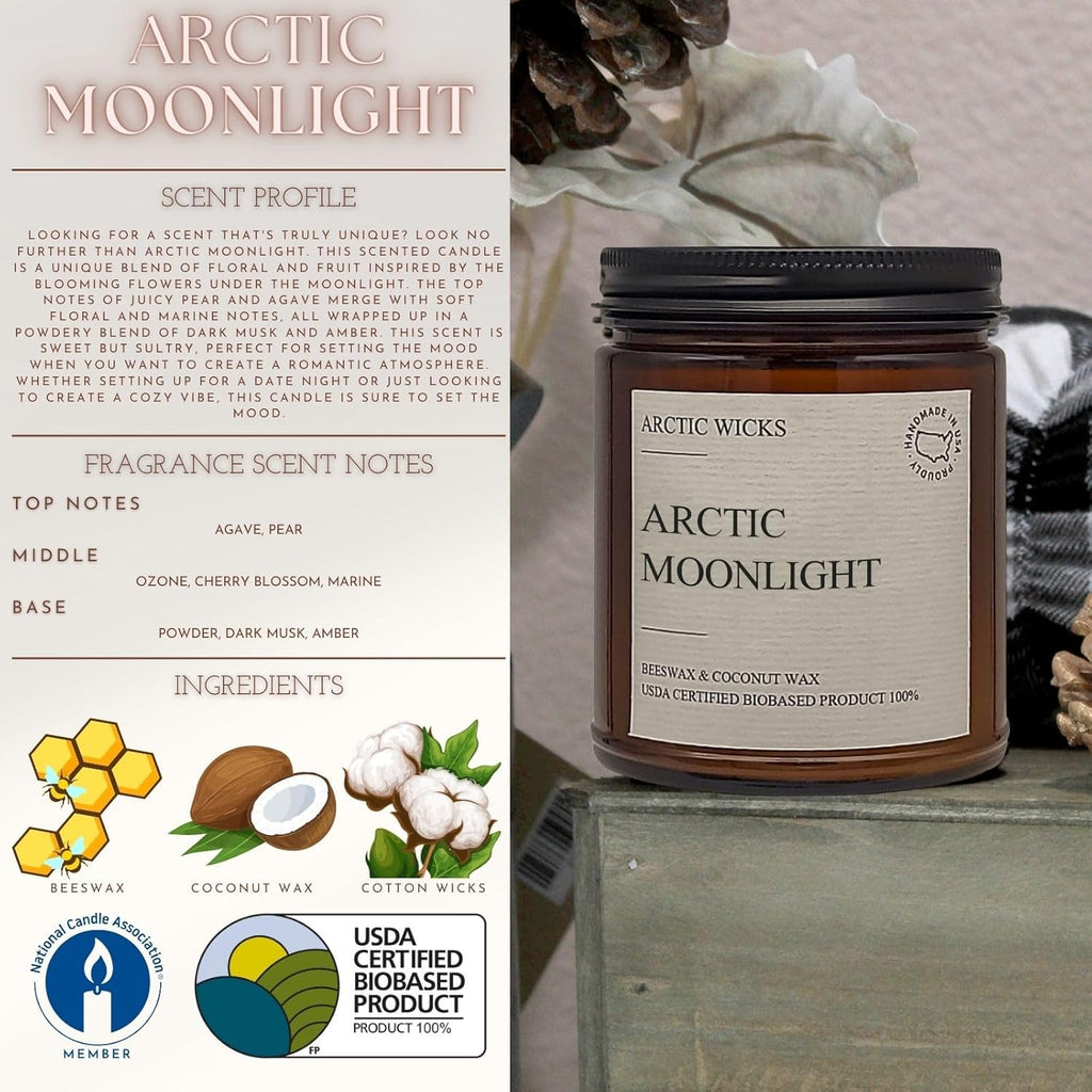 Vanilla Bourbon Candle | Arctic Wicks 9oz Coconut & Beeswax Candles | Scented Non-Toxic Candles for Fall, Winter, Holidays, Gifts For Him, Whiskey Bourbon, Vanilla Candle | USDA Certified Biobased