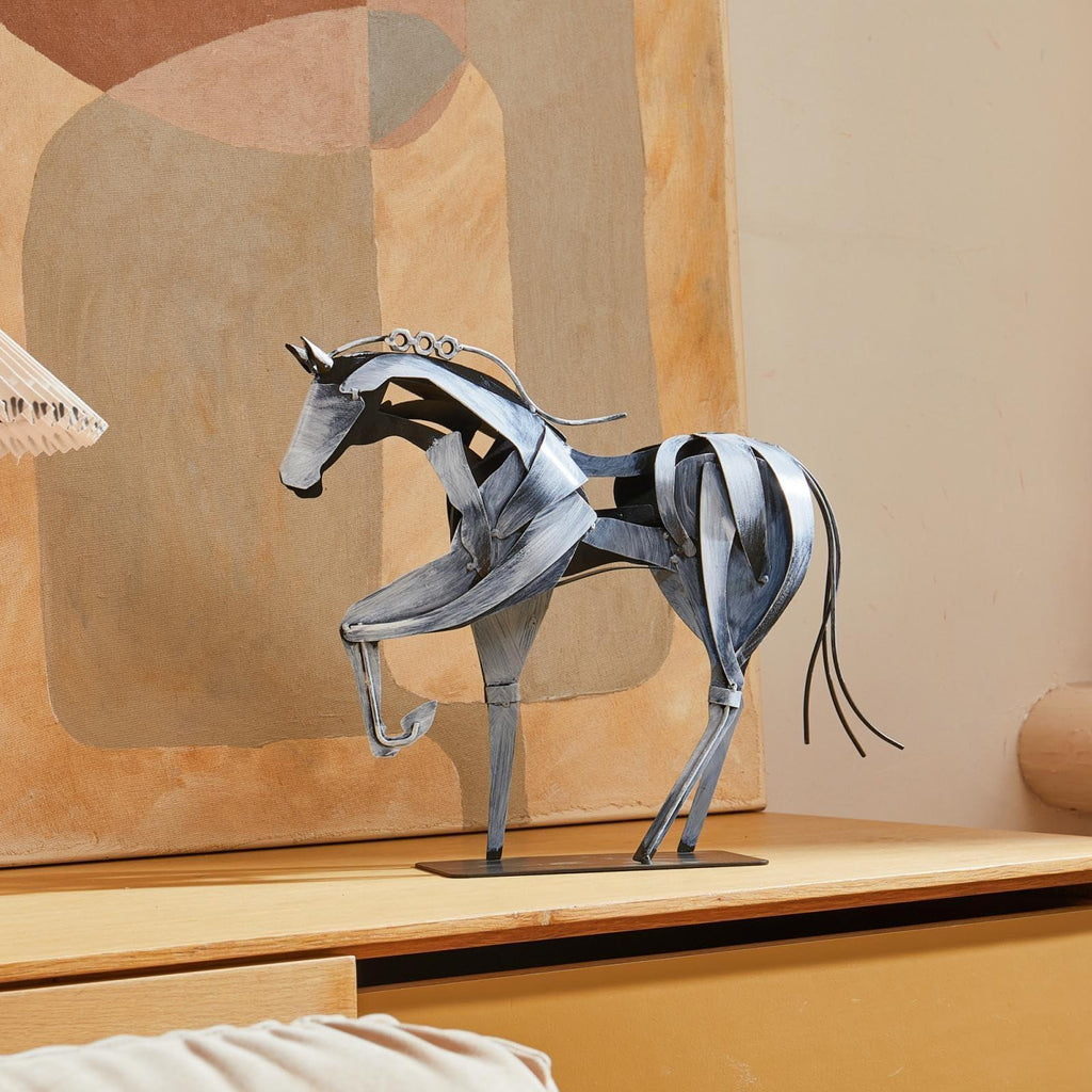 Handmade Metal Horse Statue Decor - Handcrafted & Hand-Painted Sculpture, Unique Rustic Figurine for Home, Office, Desk Decoration (White) - Handmade Lifestyle Shop