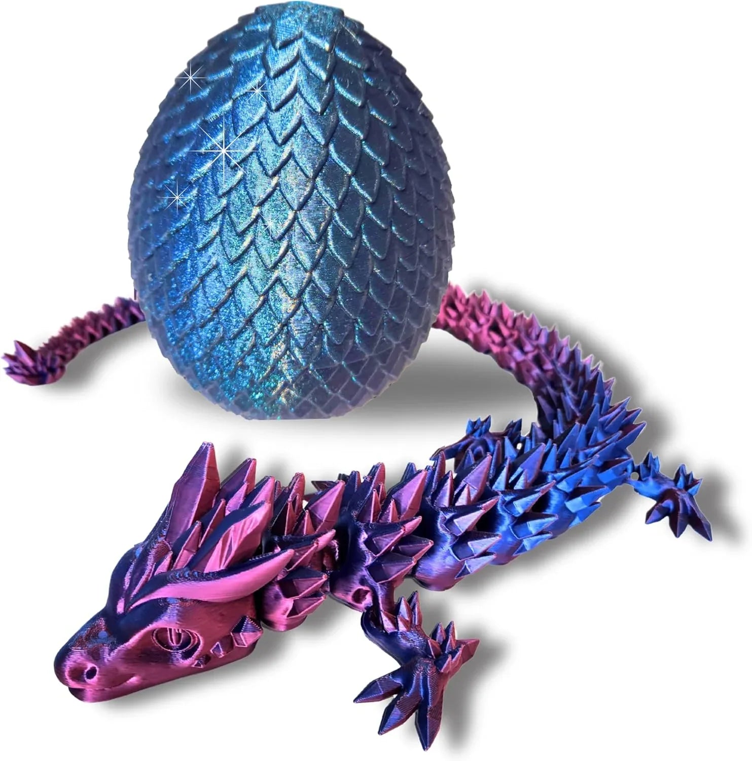 20" Articulated 3D Printed Dragon – Color-Changing Fidget Figurine, Mythical Figure, Made in USA, 3D Printed Toys - Valentines Day Gift for Boys and Girls (Rainbow with Blue Egg) - Handmade Lifestyle Shop
