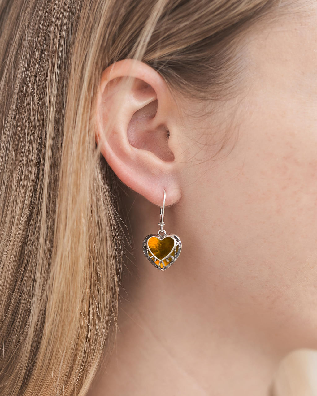 Bottled Up Designs Handmade Homespun Hearts Earrings, Recycled Vintage Glass, Sterling Silver, Eco Friendly, Made in USA, Mothers Day, Women, Anniversary