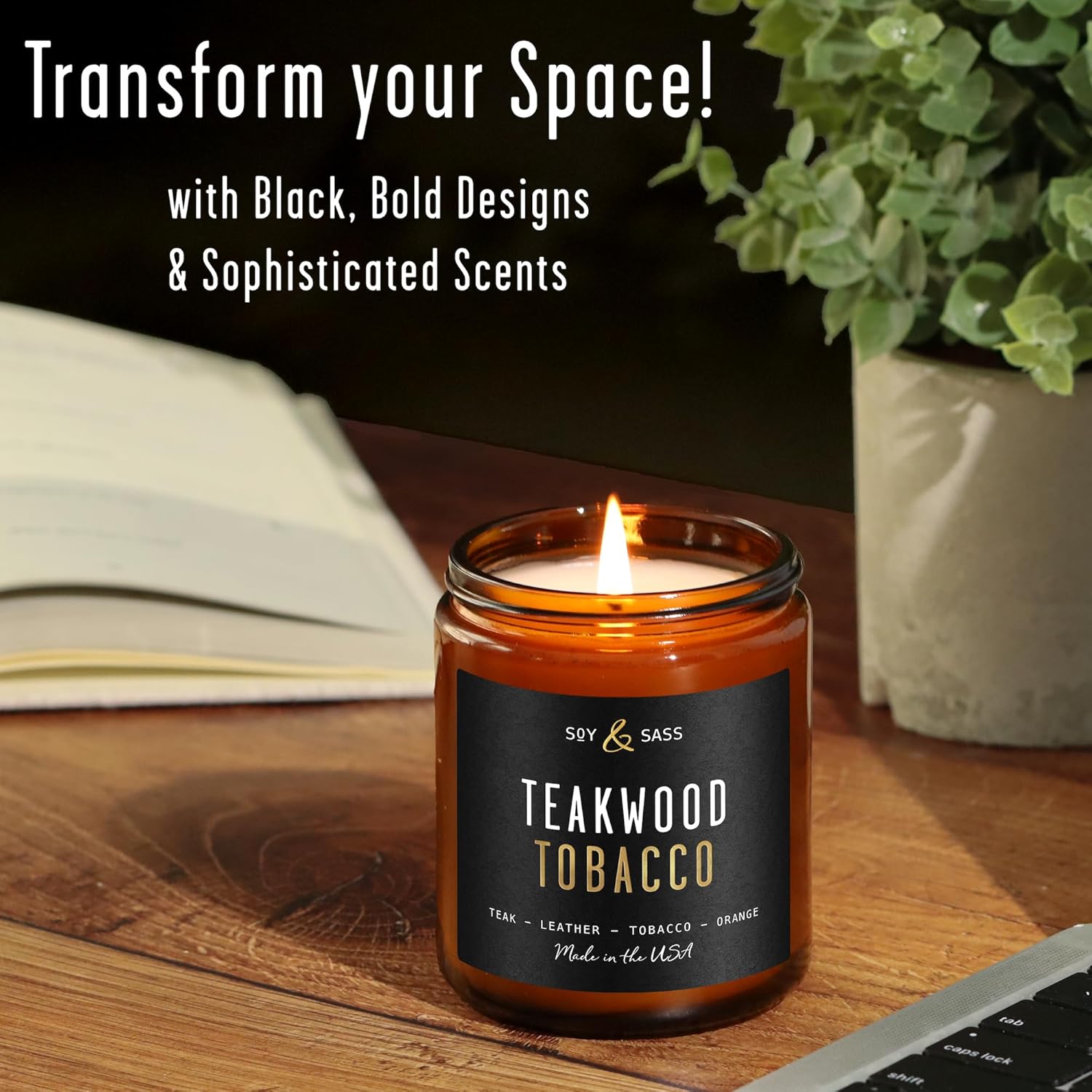 Smoked Vanilla Whiskey Candle - Scented Black Candles for Men or Women - Bourbon, Tobacco & Caramel Soy Wax Mens Candle - Infused w/Essential Oils | Long 50Hr Burn,9oz I Non Toxic I Made in USA