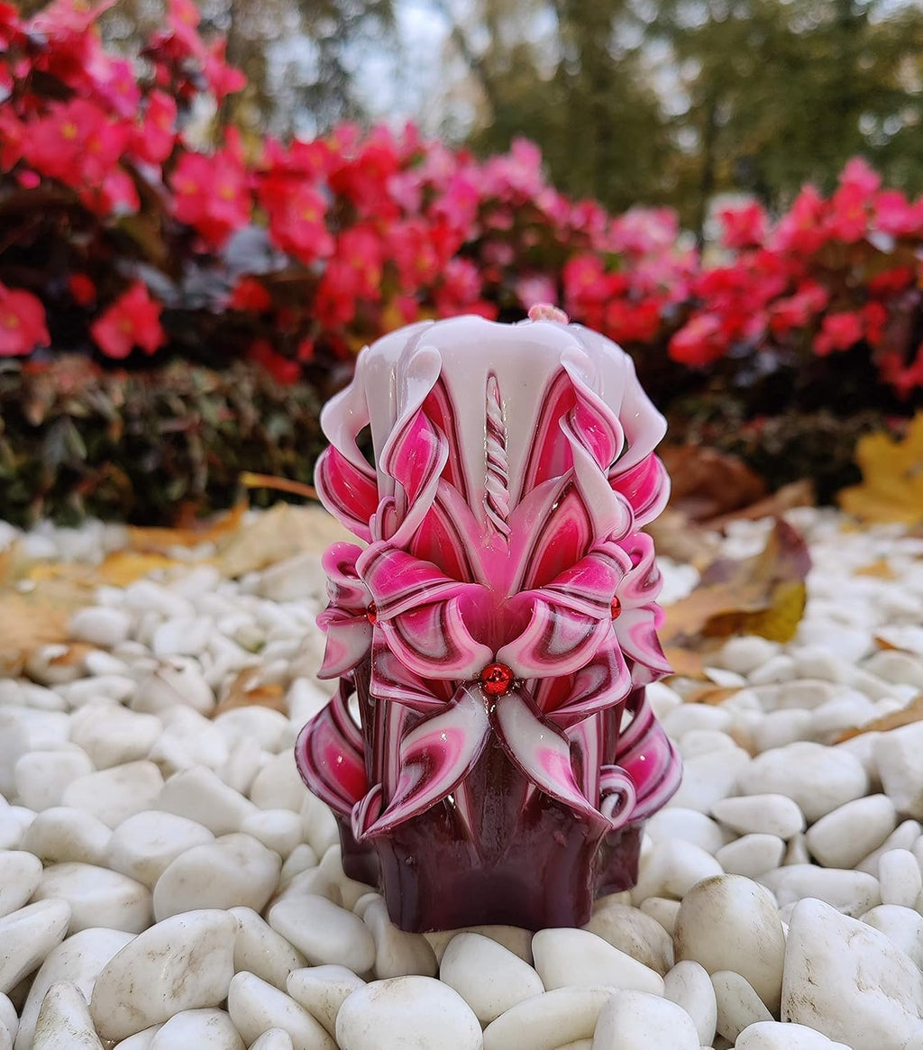 Handmade Carved Candle - Surprise Gift For Her - Decor Birthday Halloween Thanksgiving Christmas - Spiritual Living Room Home Decor Candles - Unique Engagement Wedding Idea - White Blue - Ordagio