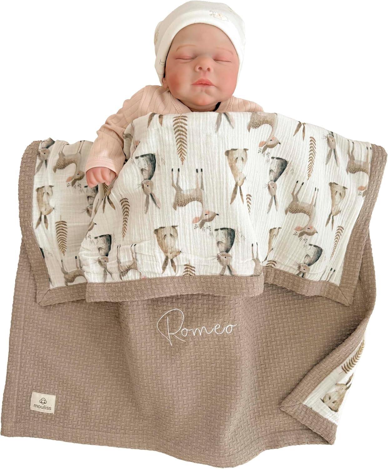 Mouliss Personalized Baby Blanket with Name – Handmade 100% Organic Cotton Newborn Gift | Custom Knit Blanket for Boys, Girls, Kids & Baby Showers - Handmade Lifestyle Shop