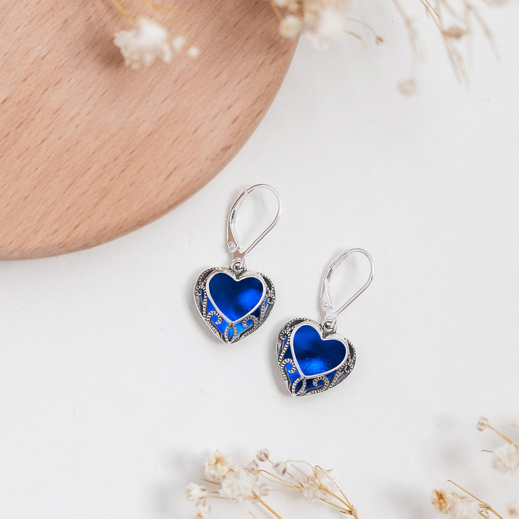 Bottled Up Designs Handmade Homespun Hearts Earrings, Recycled Vintage Glass, Sterling Silver, Eco Friendly, Made in USA, Mothers Day, Women, Anniversary