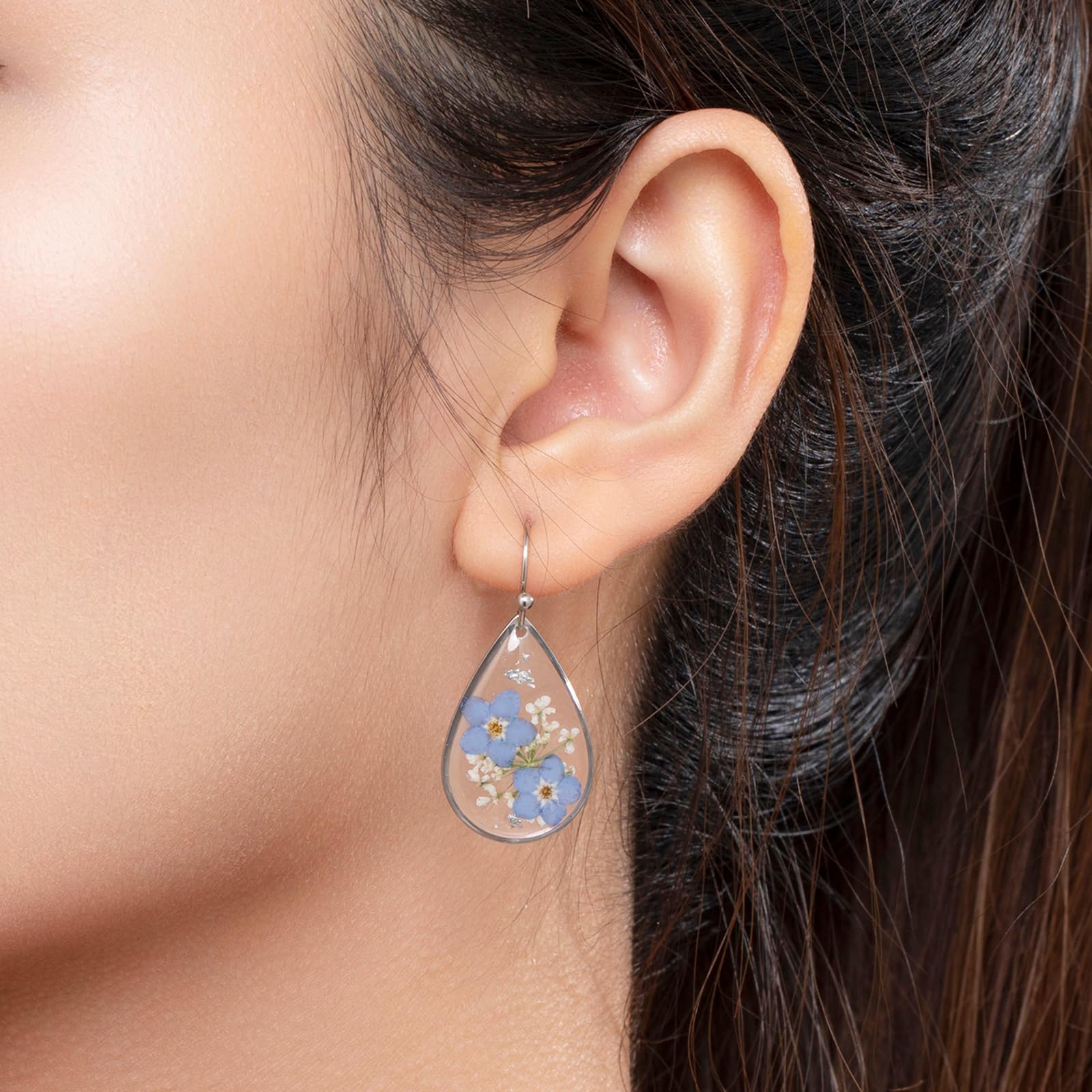 Forget-Me-Not and Queen Anne's Lace Pressed Wildflower Earrings | Pressed Flower Earrings | Handmade Drop and Dangle Earrings | Gift for Woman
