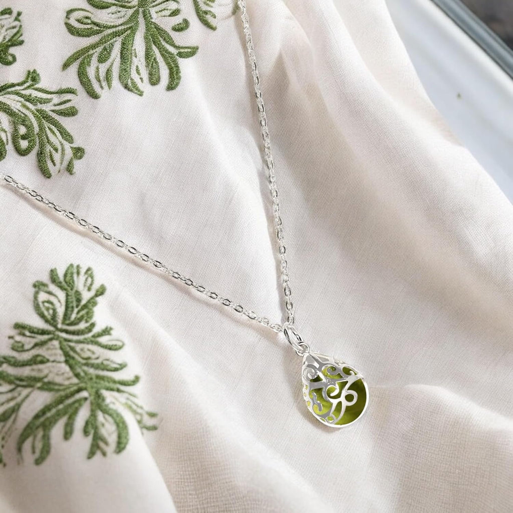 Bottled Up Designs Handmade Filigree Teardrop Necklace, Recycled Antique Glass, Sterling Silver, Eco Friendly, Made in USA, Birthday Gifts, Mothers Day, Women, Anniversary