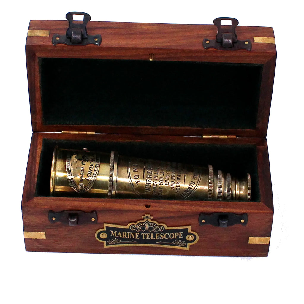 Handcrafted Brass Maritime Telescope with Wooden Box (Style 1) - Handmade Lifestyle Shop