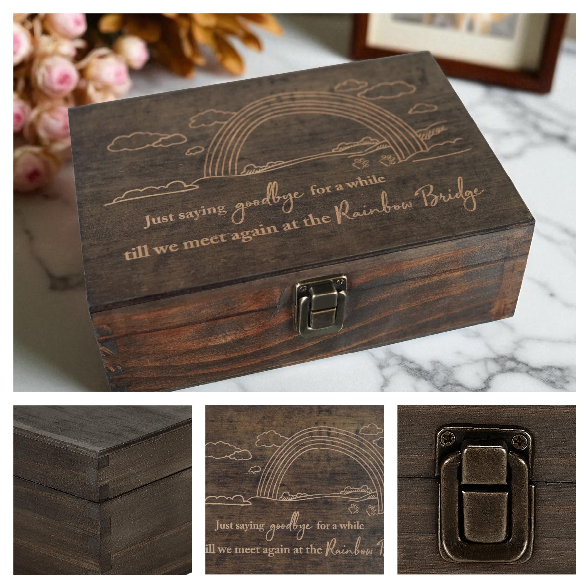 Engraved Memorial Memory Box – Wooden Keepsake Box for Loss of Loved One or Pet – Sympathy Gift – Medium Size – Dark Walnut Finish – 8.5 x 6 x 3 in