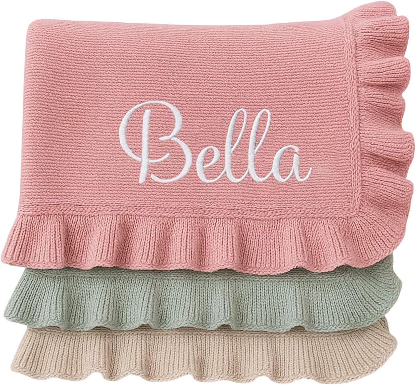 Nonnie Personalized Baby Blanket with Name - Custom Embroidered Knitted Ruffled Blanket for Newborn, 30x40 inch, Customized Gift for Newborn Boys Girls on Birthday, Baby Shower, Christmas - Handmade Lifestyle Shop
