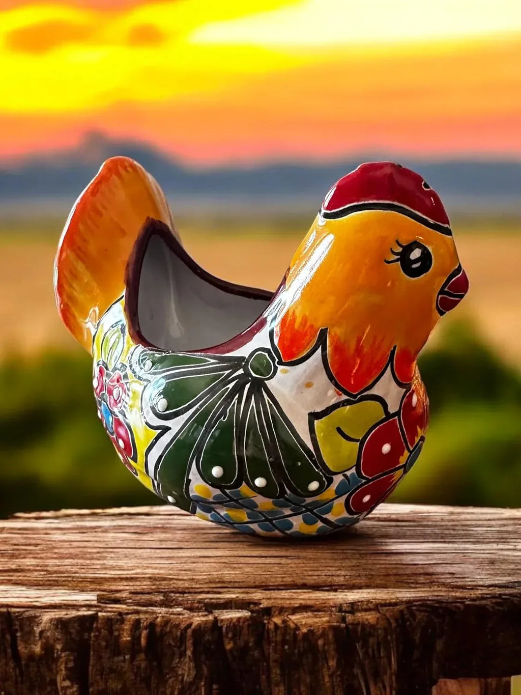 Small Talavera Chicken Planter - Hand-Painted Ceramic Pottery for Indoor & Outdoor Décor - Handmade Lifestyle Shop
