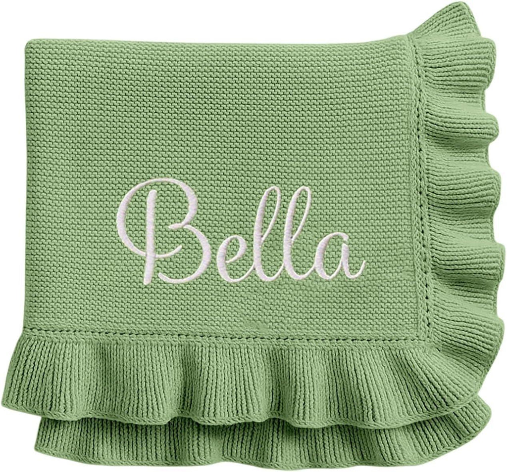 Nonnie Personalized Baby Blanket with Name - Custom Embroidered Knitted Ruffled Blanket for Newborn, 30x40 inch, Customized Gift for Newborn Boys Girls on Birthday, Baby Shower, Christmas - Handmade Lifestyle Shop