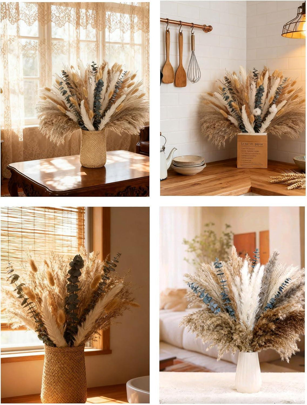xin's convey 120 PCS Dried Pampas Grass, Dried Flowers, Reed Grass Bouquet for Bohemian Flowers Home Table Wedding Decoration, Rustic Farmhour.(Light Brown) - Handmade Lifestyle Shop