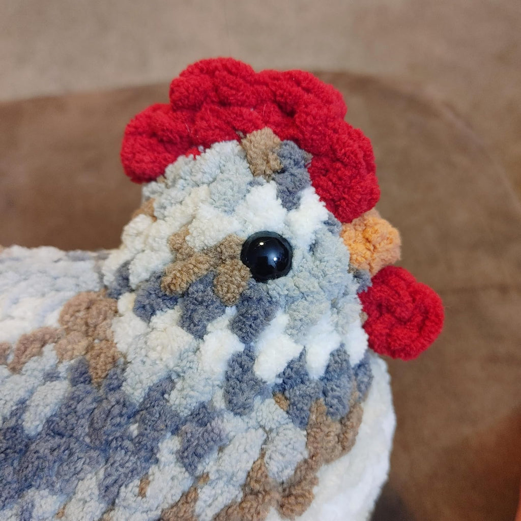 Chicken Plush, Soft Crochet Plushie, Red Comb and Wattle, Stuffed Animal, Cute Farm Gift, Handmade Children's Toy with Realistic Features, Amigurumi (Speckled Grey)