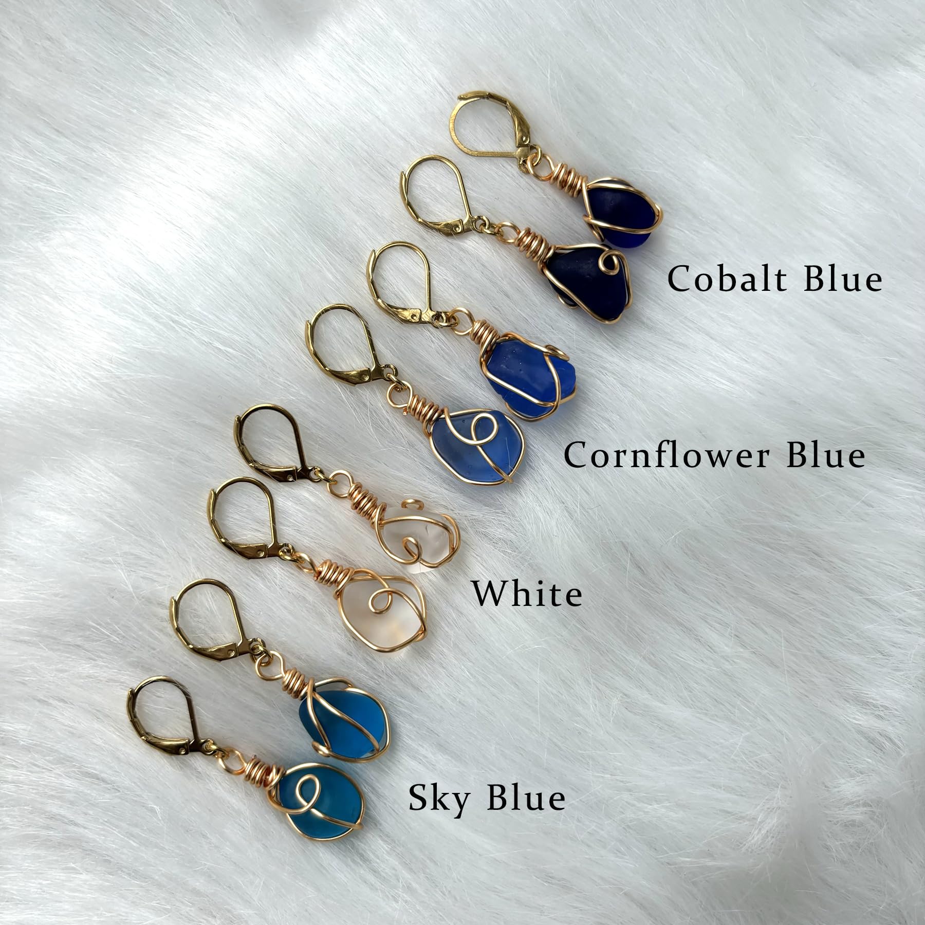 Handmade Sea Glass Wire Wrap Drop Earrings Jewelry ，Beach Earrings, Summer Gift, Ocean Jewelry Inspirational Gifts for Women, Mom, Sister