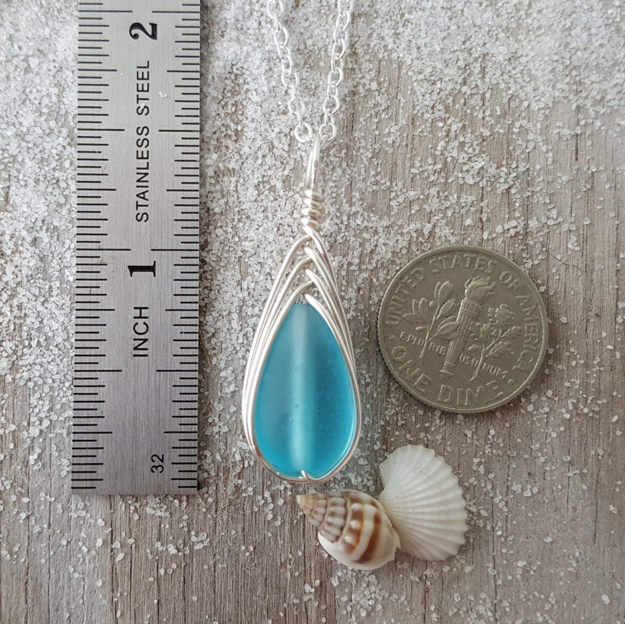Yinahawaii Handmade Sea Glass Necklace, Hawaiian Jewelry For Women, Braided Teardrop Necklace, Unique Sea Glass Jewelry For Women Birthday Gift