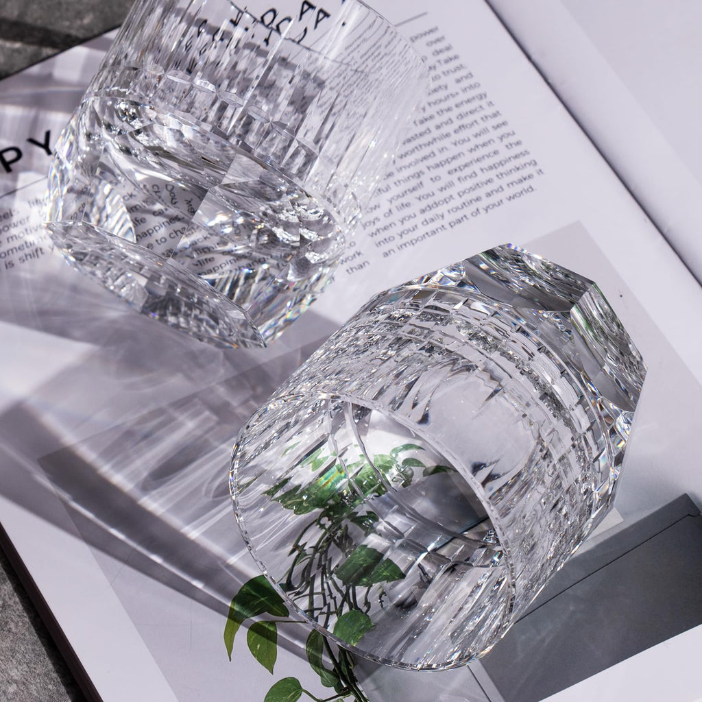 KAMMAK Crystal Whiskey Glasses Set of 2, Handcrafted 7.1oz Old Fashioned Glasses Stemless, Luxury Cocktail Glasses, Hand Blown Scotch Cup for Women, Men Gift for Rocks, Bourbon Barware, Bar