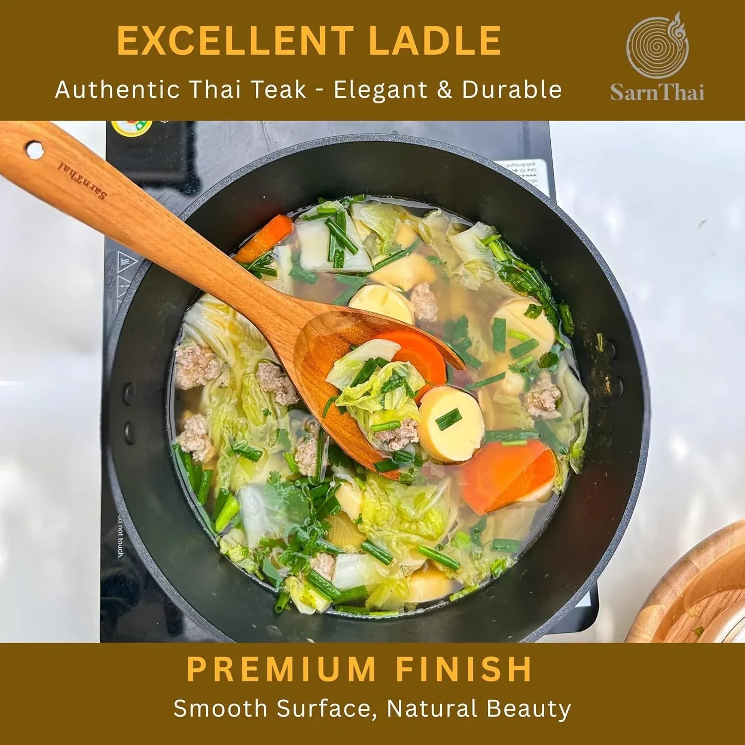 Teak Wooden Spoon & Ladle for Cooking – Handmade Natural Teak Wood Spoon and Ladle, Wooden Utensils for Nonstick Cookware, Durable Long Handle Kitchen Tools - Handmade Lifestyle Shop