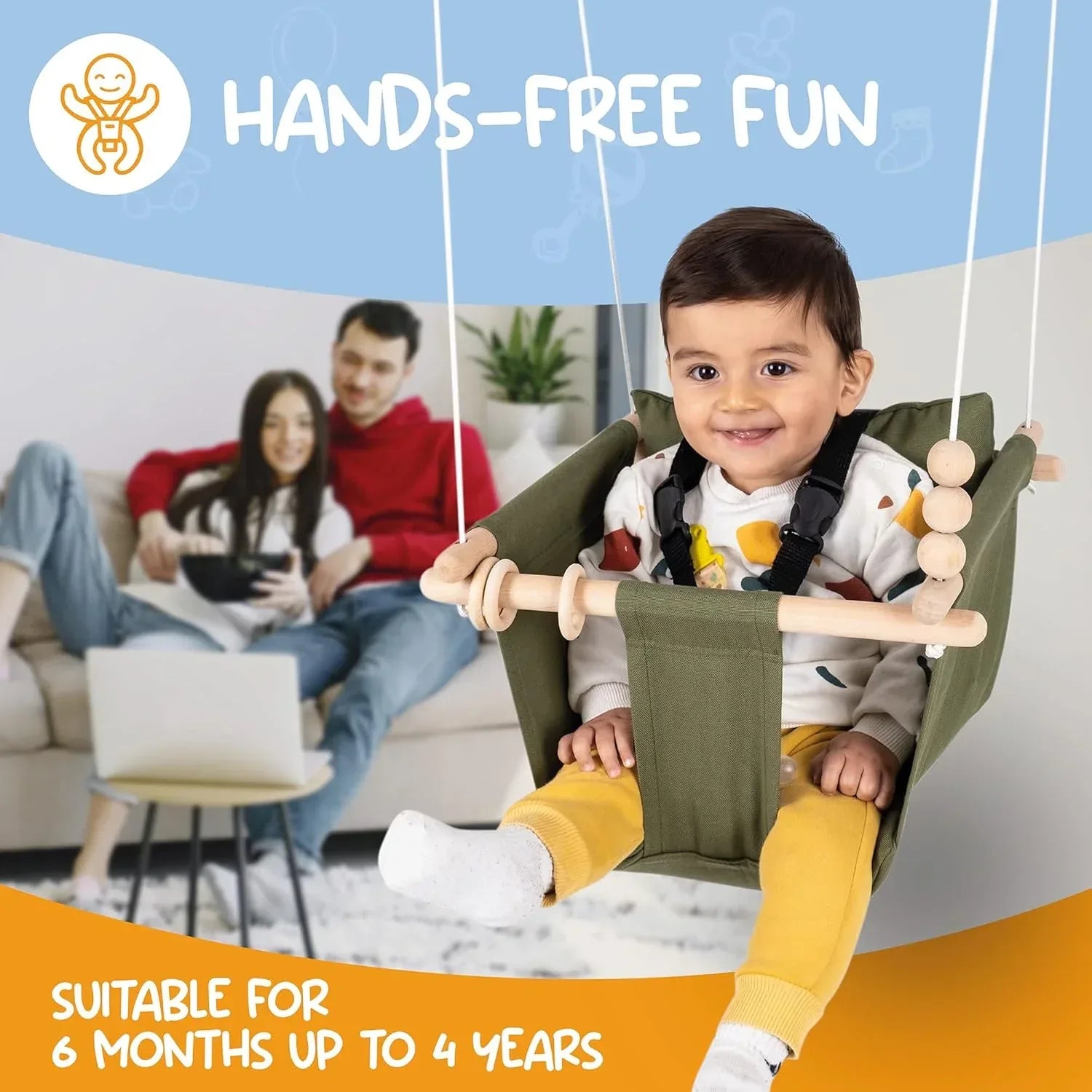 Indoor Outdoor Baby Swing with 3-Point Harness and Hardware for Ceiling, Porch, Doorway, Canvas Baby Swing Outdoor Toddler Swing Seat Green - Handmade Lifestyle Shop