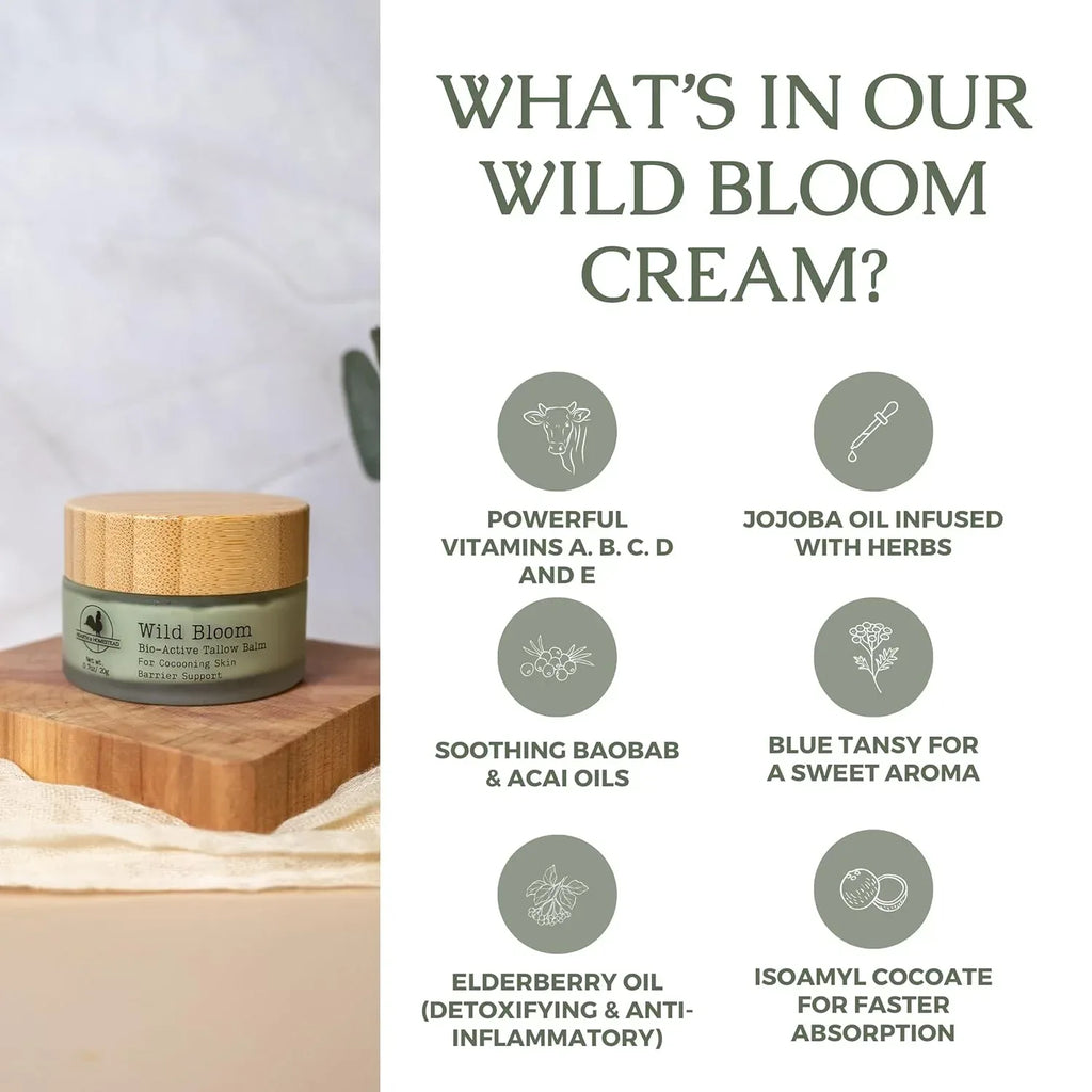 Hearth and Homestead: Handmade Wild Bloom Bio-Active Tallow Face Balm/Cream with Blue Tansy - Hydrate, Nourish, and Protect Skin - .7 oz - Handmade Lifestyle Shop