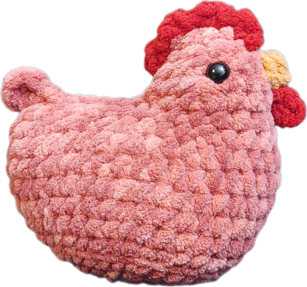 Chicken Plush, Soft Crochet Plushie, Red Comb and Wattle, Stuffed Animal, Cute Farm Gift, Handmade Children's Toy with Realistic Features, Amigurumi (Speckled Grey)