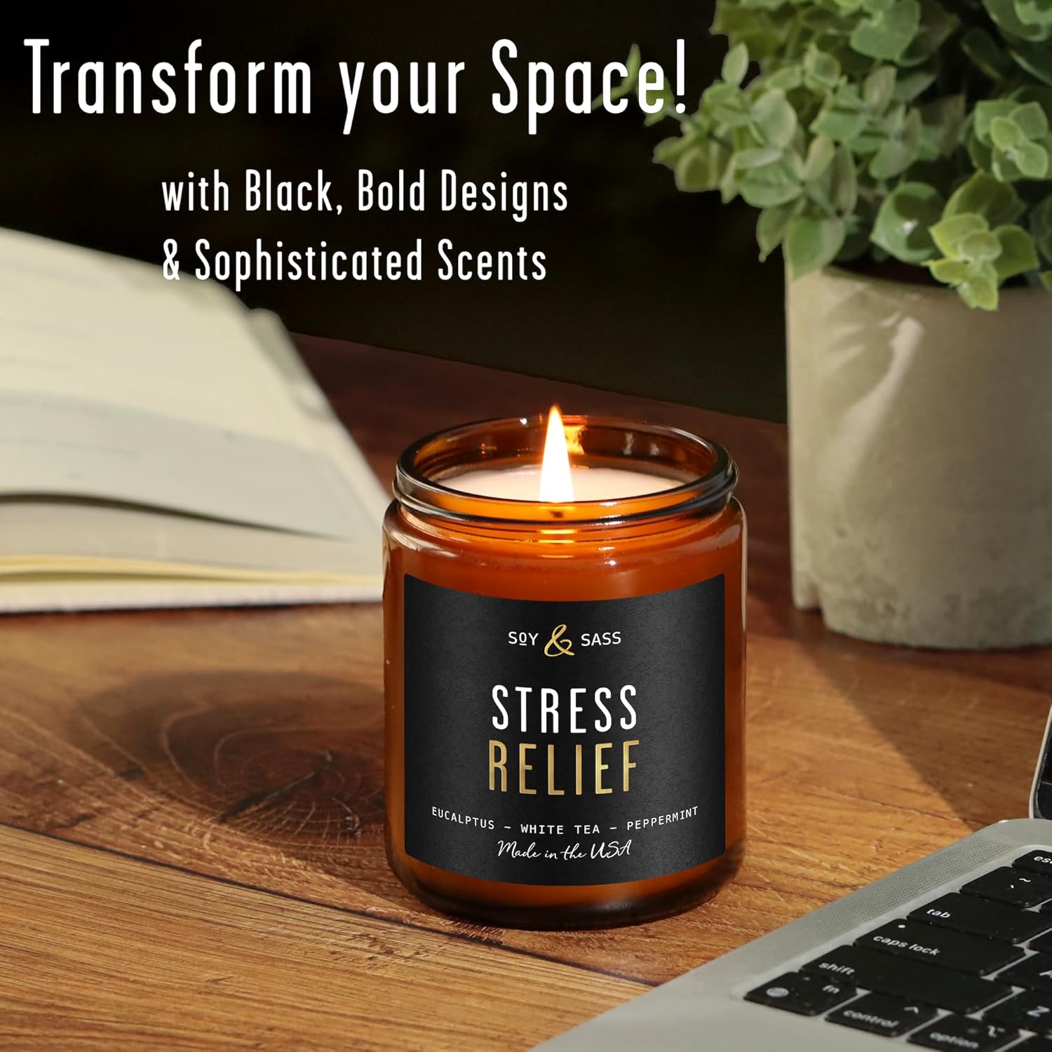 Smoked Vanilla Whiskey Candle - Scented Black Candles for Men or Women - Bourbon, Tobacco & Caramel Soy Wax Mens Candle - Infused w/Essential Oils | Long 50Hr Burn,9oz I Non Toxic I Made in USA