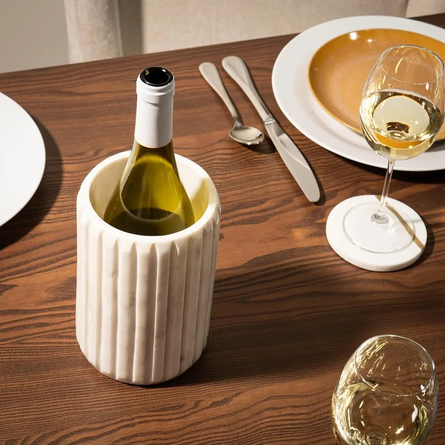 Cork & Mill Marble Wine Chiller, Champagne Bucket for Parties, Bottle Cooler for Dining Tables, Outdoor Patios and More - Handcrafted Natural Stone Bottle Holder - Keeps White Wine or Champagne Cold - Handmade Lifestyle Shop