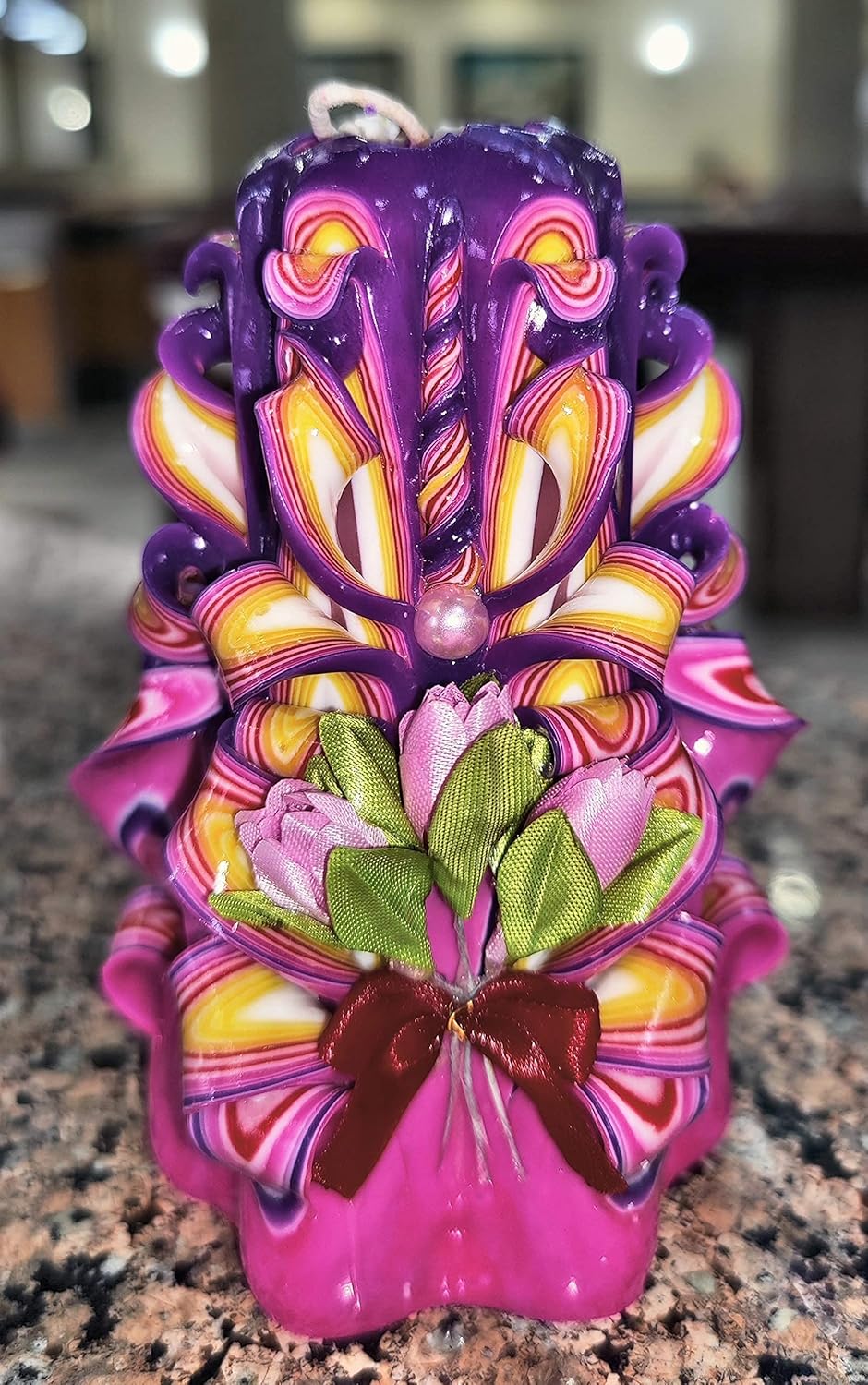 Handmade Carved Candle - Surprise Gift For Her - Decor Birthday Halloween Thanksgiving Christmas - Spiritual Living Room Home Decor Candles - Unique Engagement Wedding Idea - White Blue - Ordagio