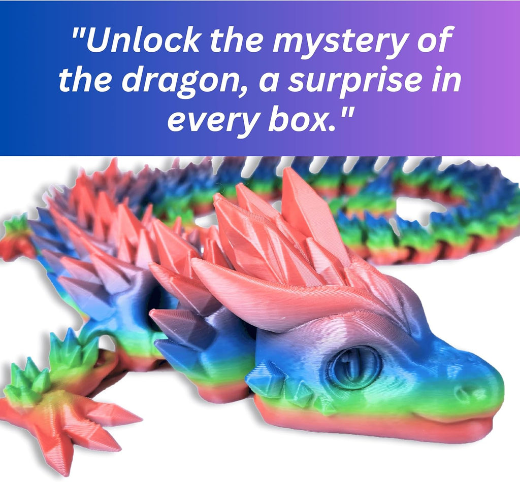 20" Articulated 3D Printed Dragon – Color-Changing Fidget Figurine, Mythical Figure, Made in USA, 3D Printed Toys - Valentines Day Gift for Boys and Girls (Rainbow with Blue Egg)