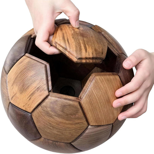 3D Wooden Soccer Building Block Set Puzzle, Handmade 3D Educational Toys Gift for Kids, World Cup Souvenirs, Luxury Home Decoration Ball Ornaments - Solid Teakwood - Handmade Lifestyle Shop