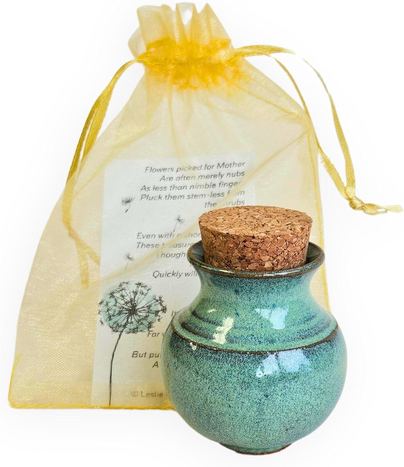 Handmade Dandelion Flower Pot for New Mommy to Be - Miniature Pottery Vase for Baby Shower Favor Presents Green (Miniature Vase w/Gift Bag) - Handmade Lifestyle Shop