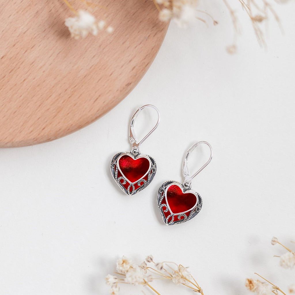 Bottled Up Designs Handmade Homespun Hearts Earrings, Recycled Vintage Glass, Sterling Silver, Eco Friendly, Made in USA, Mothers Day, Women, Anniversary