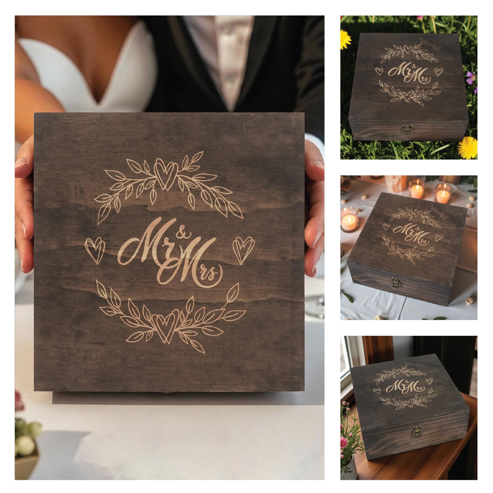 Engraved Memorial Memory Box – Wooden Keepsake Box for Loss of Loved One or Pet – Sympathy Gift – Medium Size – Dark Walnut Finish – 8.5 x 6 x 3 in