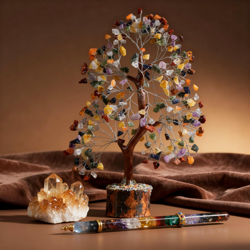 7 Chakra Healing Crystal Tree Kit, Bracelet, Pendant, Necklaces, Handmade Gemstone Money Bonsai Tree of Life Feng Shui Decor for Home Office, Positive Energy, Reiki Healing, for Women