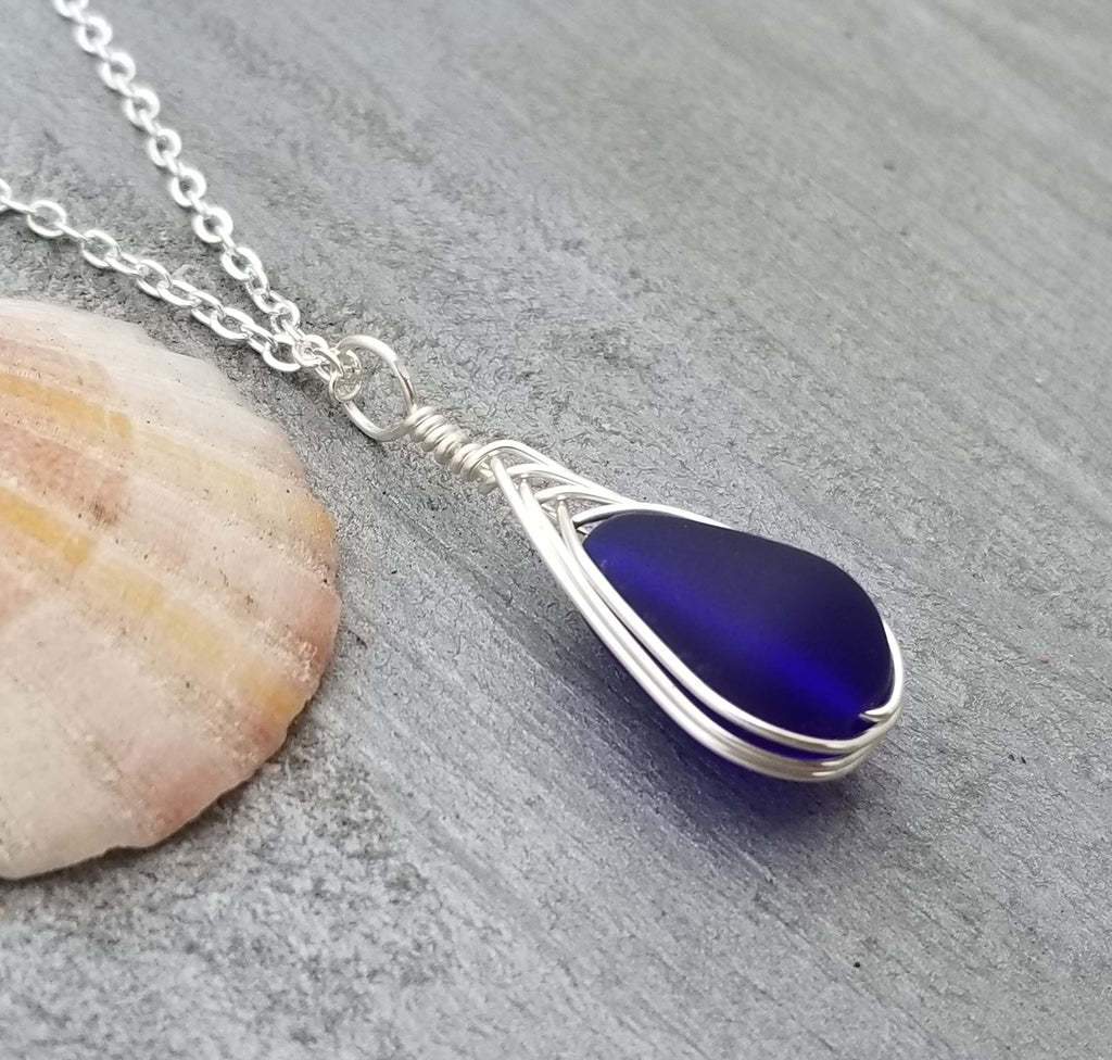Yinahawaii Handmade Sea Glass Necklace, Hawaiian Jewelry For Women, Braided Teardrop Necklace, Unique Sea Glass Jewelry For Women Birthday Gift