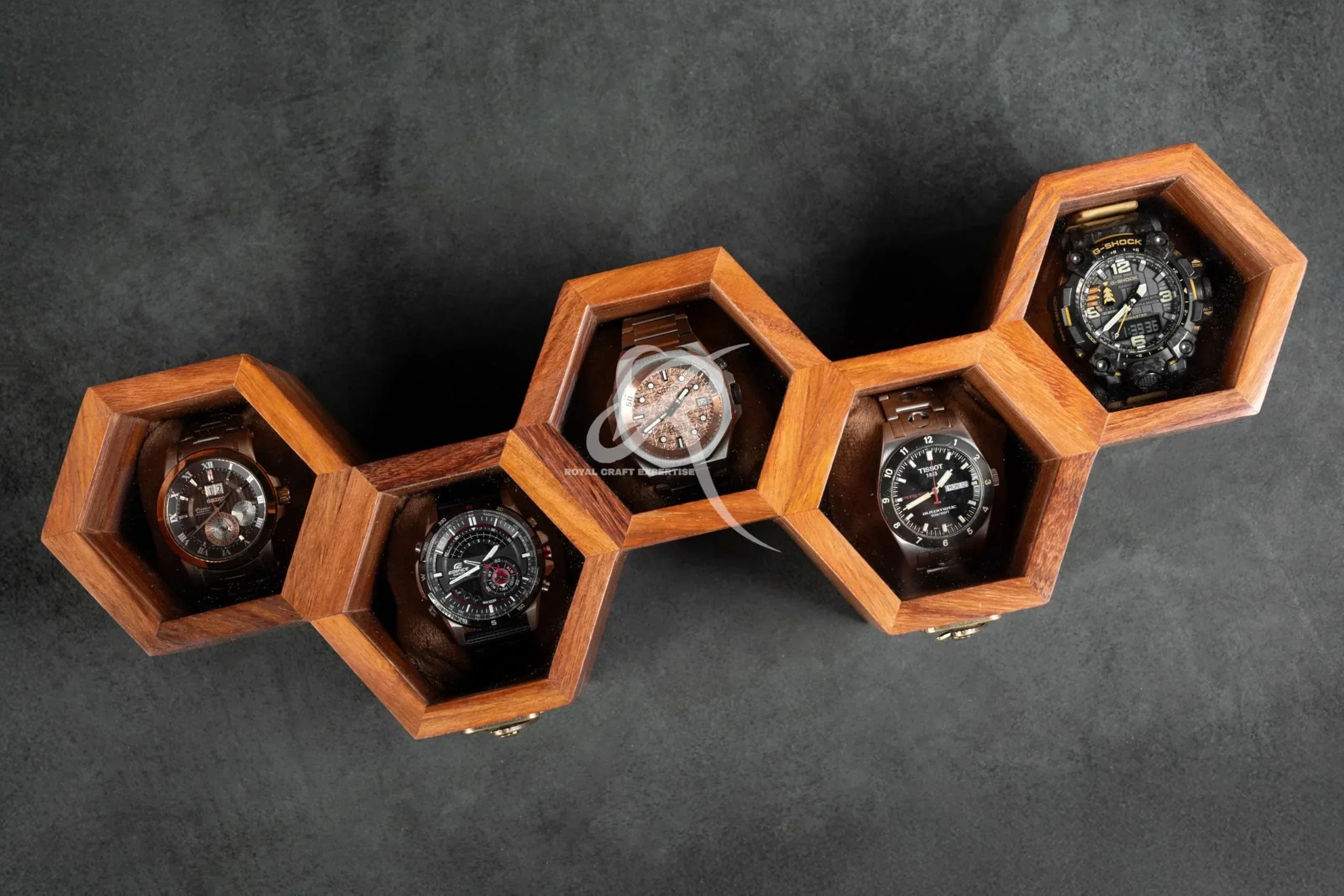 Premium 7-Slot Wooden Timepiece Display Case – Handcrafted Honeycomb Watch Box for Men in Superior Indian Rosewood | Hinged Glass Cover – Father’s Day Gift – Luxury Built to Last - Handmade Lifestyle Shop