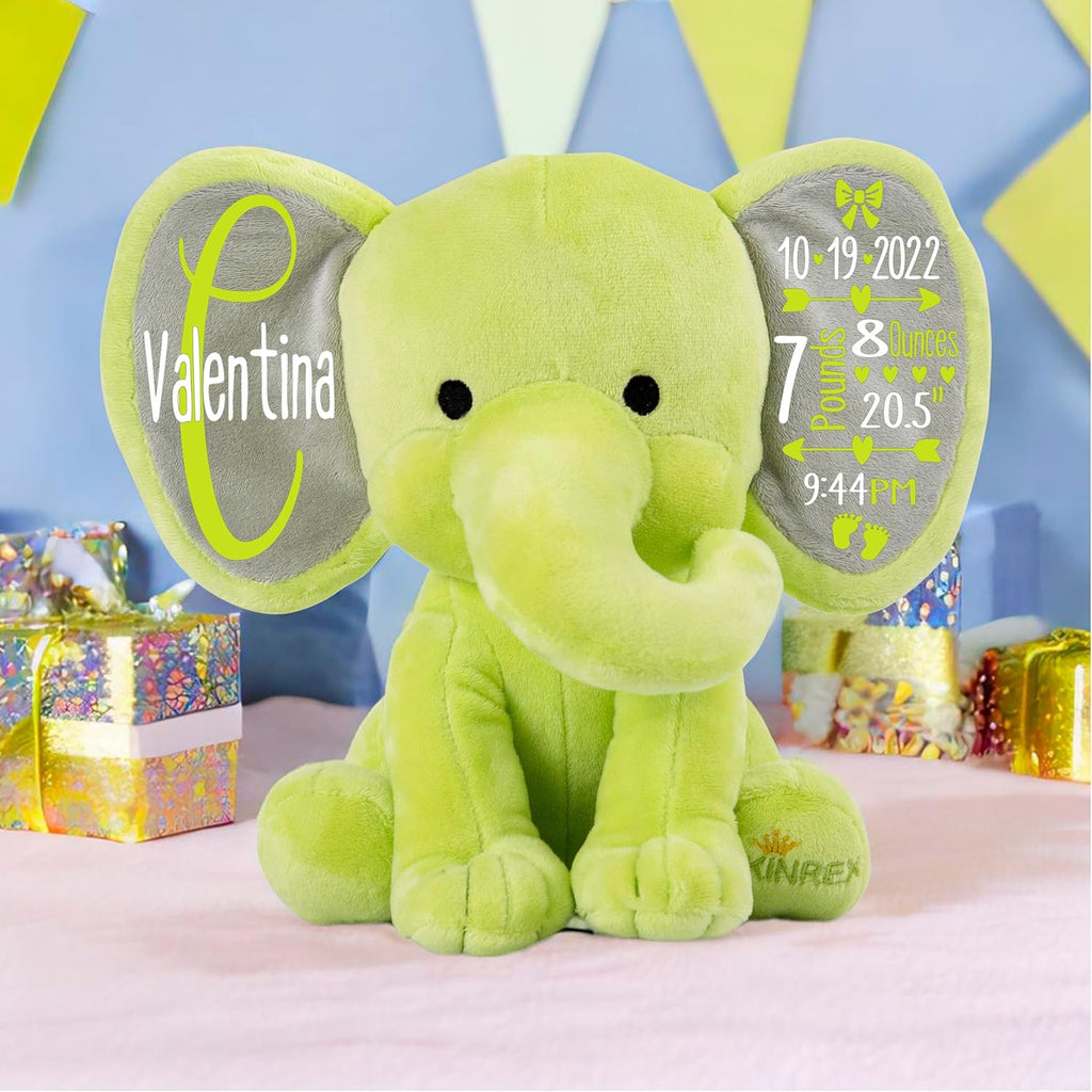 Personalized Elephant Stuffed Animal - Custom Birth Stats Announcement Stuff Elephants Animals for Babies, Baby Shower, Boy, Girl, Newborn, Customized Keepsake Plush Bear Gifts, Pink 9 Inches