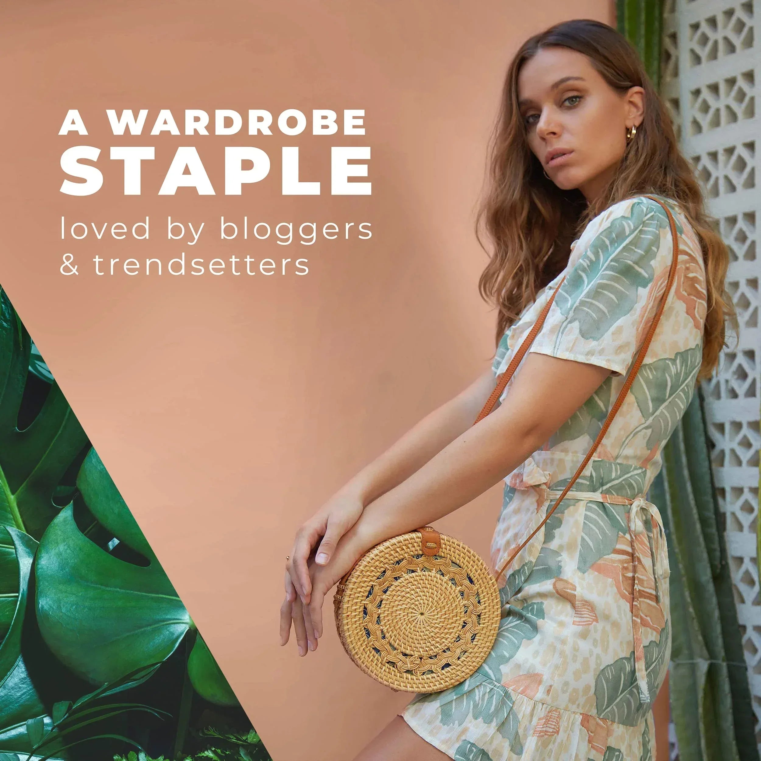 Novum Crafts Round Rattan Bag for Women - Handmade Straw Bags - Wicker Purse - Brown White Circle Crossbody Boho Bags - Handmade Lifestyle Shop